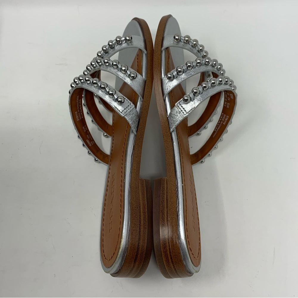 Coach NWT Isa Studded Leather Slide Silver Sandal Size 5 - Picture 6 of 10